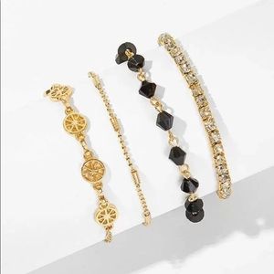 4pc bracelet set gold and black